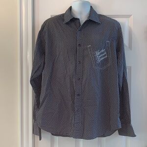 Marithe Francois Girbaud Polka Dot Flip Cuff Casual Shirt Mens XL Blue Y2K